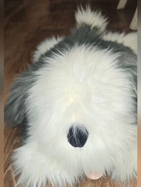 VINTAGE Jellycat Gray & White Long-Haired Plush Tag Close-Up